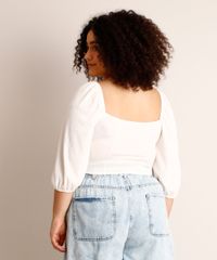 Blusa-Plus-Size-Cropped-Texturizada-com-Amarracao-Manga-Bufante-Decote-Princesa-Off-White-1004356-Off_White_2