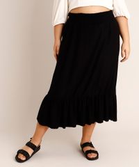 Saia-Plus-Size-Midi-com-Lastex-e-Babado-Preta-1002167-Preto_2