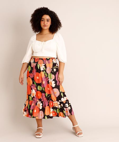 Saia-Plus-Size-Midi-Estampada-Floral-com-Lastex-e-Babado-Preta-1002168-Preto_1
