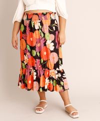 Saia-Plus-Size-Midi-Estampada-Floral-com-Lastex-e-Babado-Preta-1002168-Preto_2