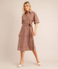 Vestido-Midi-Chemise-de-Algodao-Basico-Estampo-Animal-Print-com-Faixa-para-Amarrar-Manga-Curta-Bege-Escuro-9999119-Bege_Escuro_3