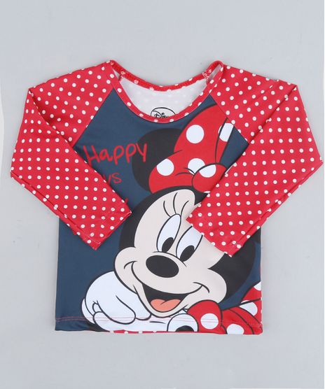 Blusa-de-Praia-Infantil-Minnie-Estampada-de-Poas-com-Protecao-UV50--Manga-Longa-Decote-Redondo-Vermelha-9231641-Vermelho_1