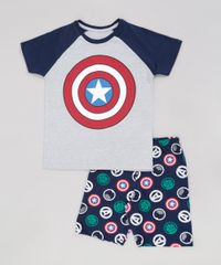 Pijama-Infantil-Capitao-America-Os-Vingadores-Raglan-Manga-Curta-Cinza-Mescla-9224232-Cinza_Mescla_1