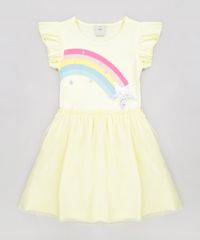 Vestido-Infantil-Arco-Iris-com-Paete-Dupla-Face-Manga-Curta-Decote-Redondo-Amarelo-Claro-9277946-Amarelo_Claro_1
