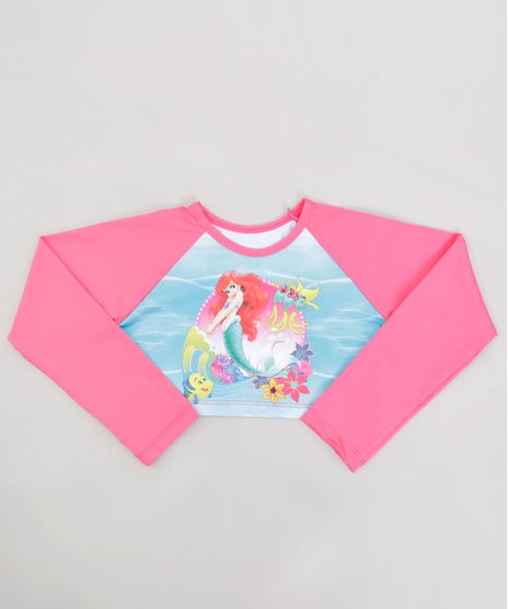 Blusa-de-Praia-Infantil-Pequena-Sereia-Ariel-Cropped-Raglan-Manga-Longa-com-Protecao-UV50--Pink-9231976-Pink_1