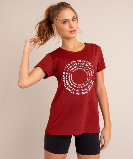 Blusa Esportiva Feminina Manga Curta Vermelha frente