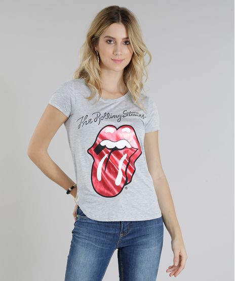 Blusa-Feminina-The-Rolling-Stones-Manga-Curta-Decote-Redondo-Cinza-Mescla-Claro-9277070-Cinza_Mescla_Claro_1