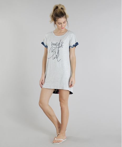 Camisola-Feminina--Made-With-Love--com-Recortes-Manga-Curta-Cinza-Mescla-Claro-9246532-Cinza_Mescla_Claro_1