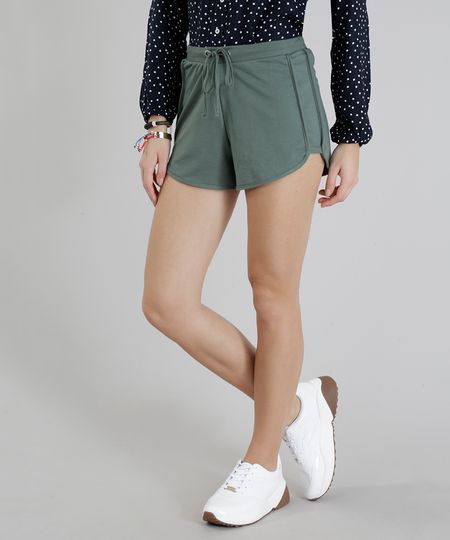 Short Feminino Running Esportivo Básico em Moletom Verde Militar Menor preço em Short Feminino Running Esportivo Básico em Moletom Verde Militar