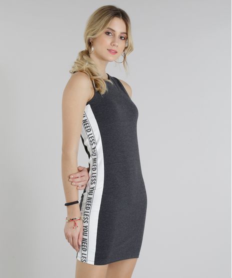 Vestido-Feminino-Curto-Faixa-Lateral-Sem-Manga-Decote-Redondo-Cinza-Mescla-Escuro-9273379-Cinza_Mescla_Escuro_1