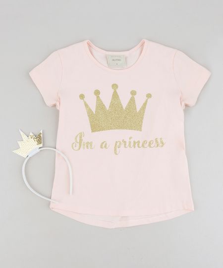 Blusa-Infantil--I-m-a-Princess--com-Glitter-Manga-Curta-Decote-Redondo---Tiara-com-Paetes-Rose-9258956-Rose_1