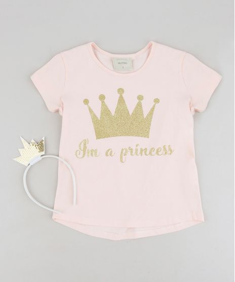 Blusa-Infantil--I-m-a-Princess--com-Glitter-Manga-Curta-Decote-Redondo---Tiara-com-Paetes-Rose-9258956-Rose_1