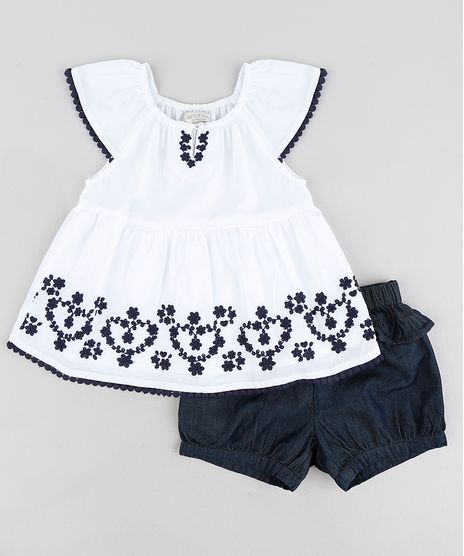 Conjunto-Infantil-de-Blusa-com-Bordado-Manga-Curta-Off-White---Short-Jeans-com-Babados-Azul-Escuro-9155520-Azul_Escuro_1
