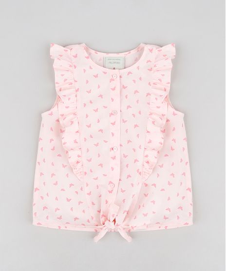 Camisa-Infantil-Estampada-de-Borboletas-com-Babado-Sem-Manga-Decote-Redondo-Rosa-Claro-9182770-Rosa_Claro_1