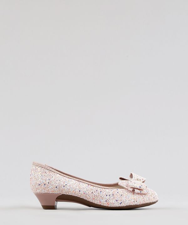 Sapato Infantil Molekinha em Glitter com Laço Rosa Claro 28