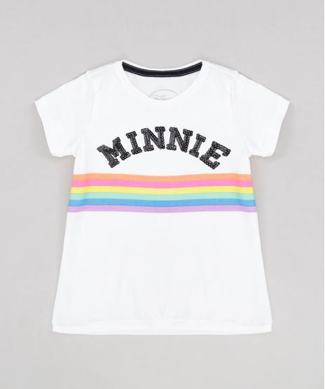 Blusa-Infantil-Minnie-com-Arco-Iris-Neon-Manga-Curta-Decote-Redondo-Off-White-9276429-Off_White_1