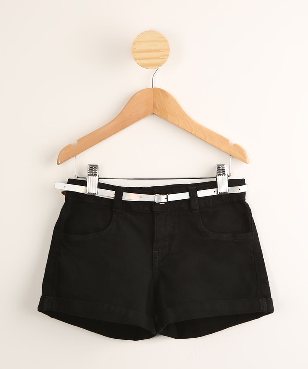 Short Infantil de Sarja com Cinto Preto