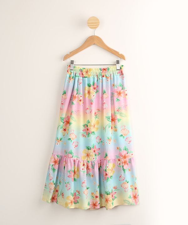 Saia Infantil de Viscose Estampada Tie Dye e Floral com Recorte Multicor 8