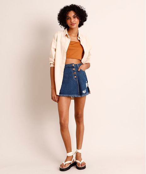 Short-Saia-de-Jeans-Cintura-Alta-Assimetrico-com-Puidos--Azul-Escuro-1003812-Azul_Escuro_1