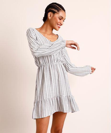 Vestido-Curto-de-Viscose-Estampado-Listrado-com-Babado-Manga-Bufante-Multicor-9999511-Multicor_1