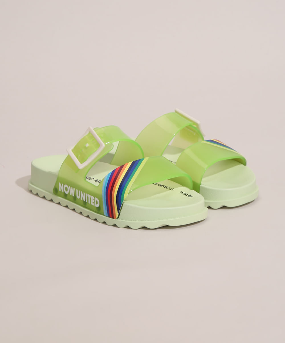 Chinelo Slide Infantil Now United com Fivela Grandene Verde