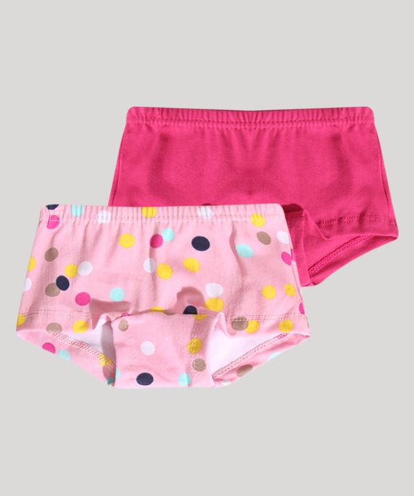Kit de 2 Calcinhas Boxer Infantil Estampada Poá Rosa 2