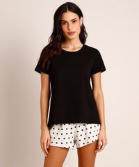 Pijama Feminino Manga Curta Estampado Poá Preto