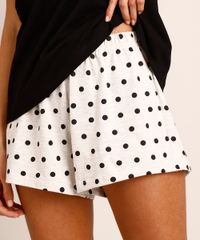 Pijama Feminino Manga Curta Estampado Poá Preto Shorts
