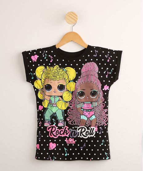 Blusa-Infantil-de-Algodao-LOL-Surprise-Estampada-Poa-Manga-Cura-Preta-9995049-Preto_1