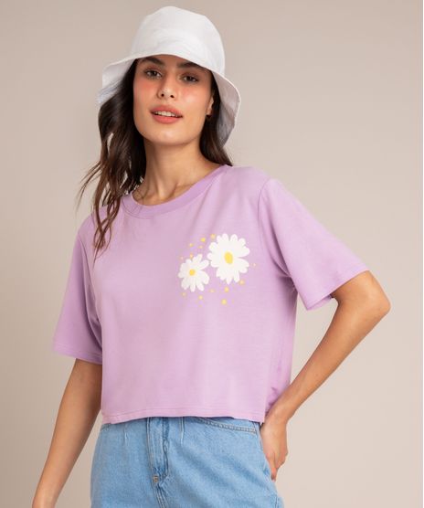 Camiseta-Cropped-de-Algodao-com-Margarida-Manga-Curta-Decote-Redondo-Lilas-1001485-Lilas_1