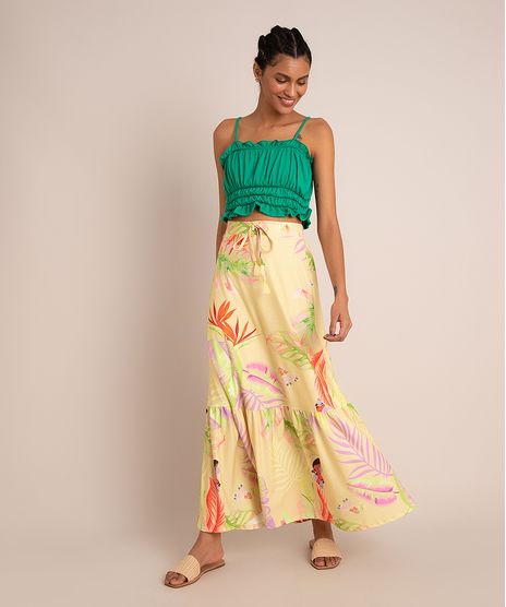 Saia-Evase-Longa-Texturizada-Estampada-Folhagens-com-Recorte-e-Cordao-Amarelo-Claro-9998839-Amarelo_Claro_1