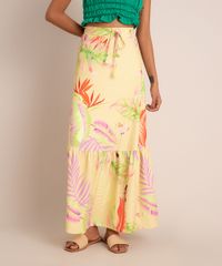 Saia-Evase-Longa-Texturizada-Estampada-Folhagens-com-Recorte-e-Cordao-Amarelo-Claro-9998839-Amarelo_Claro_2