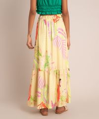 Saia-Evase-Longa-Texturizada-Estampada-Folhagens-com-Recorte-e-Cordao-Amarelo-Claro-9998839-Amarelo_Claro_4