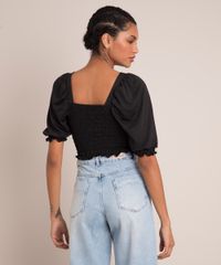 Blusa-Cropped-de-Crepe-com-Lastex-Manga-Bufante-Decote-Reto-Preta-1004783-Preto_2