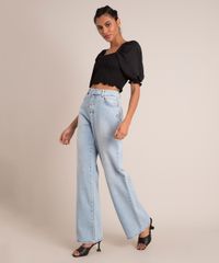 Blusa-Cropped-de-Crepe-com-Lastex-Manga-Bufante-Decote-Reto-Preta-1004783-Preto_3
