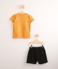Conjunto-Infantil-de-Camiseta-Pluto-Manga-Curta-Mostarda---Bermuda-de-Moletom--Preta-9994747-Preto_3