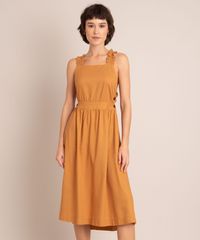 Vestido-Midi-de-Linho-Alca-Larga-com-Babado-Decote-Reto-Caramelo-9998720-Caramelo_1