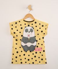 Blusa-Infantil-de-Algodao-Ursos-Sem-Curso-com-Glitter-e-Poa-Manga-Curta-Amarela-9995021-Amarelo_1