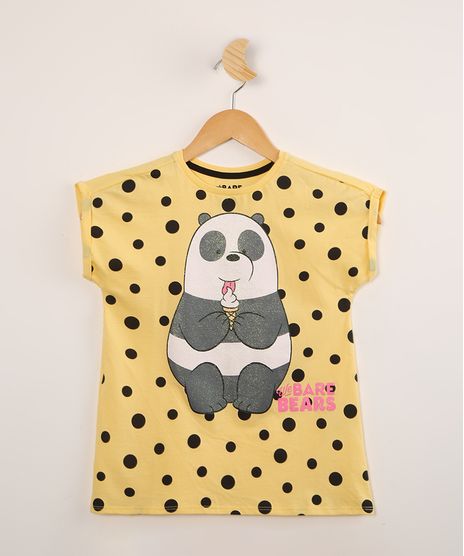 Blusa-Infantil-de-Algodao-Ursos-Sem-Curso-com-Glitter-e-Poa-Manga-Curta-Amarela-9995021-Amarelo_1