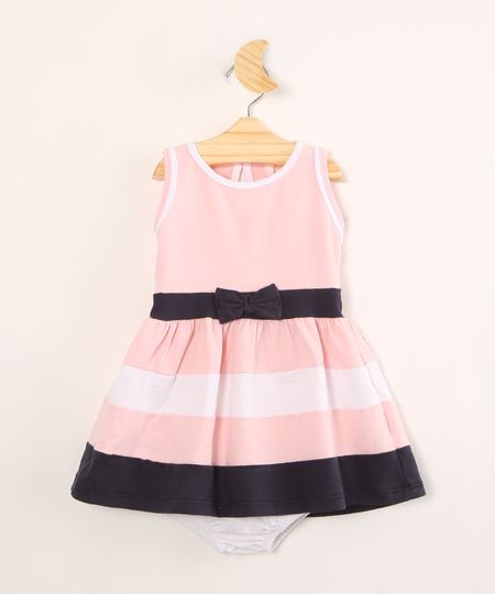 Vestido-Infantil-com-Laco-e-Listras-Sem-Manga---Calcinha--Rosa-Claro-1004523-Rosa_Claro_1