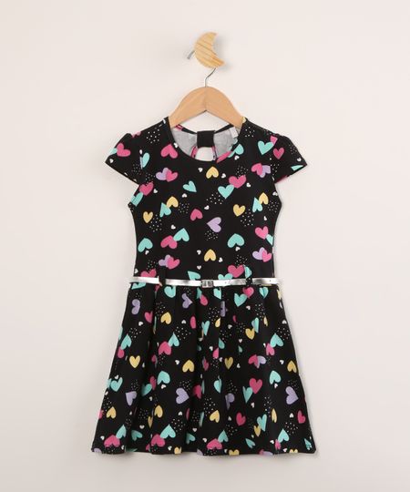 Vestido-Infantil-Estampado-Coracoes-com-Cinto-e-Recorte-Manga-Curta--Preto-9995386-Preto_1