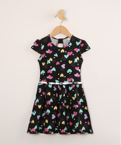Vestido-Infantil-Estampado-Coracoes-com-Cinto-e-Recorte-Manga-Curta--Preto-9995386-Preto_1