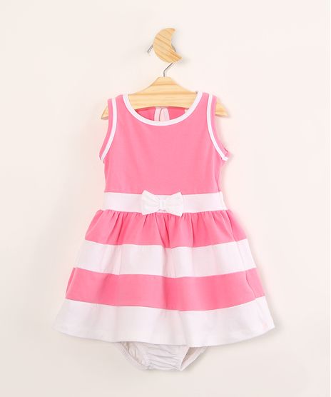 Vestido-Infantil-com-Laco-e-Listras-Sem-Manga---Calcinha--Rosa-1004519-Rosa_1
