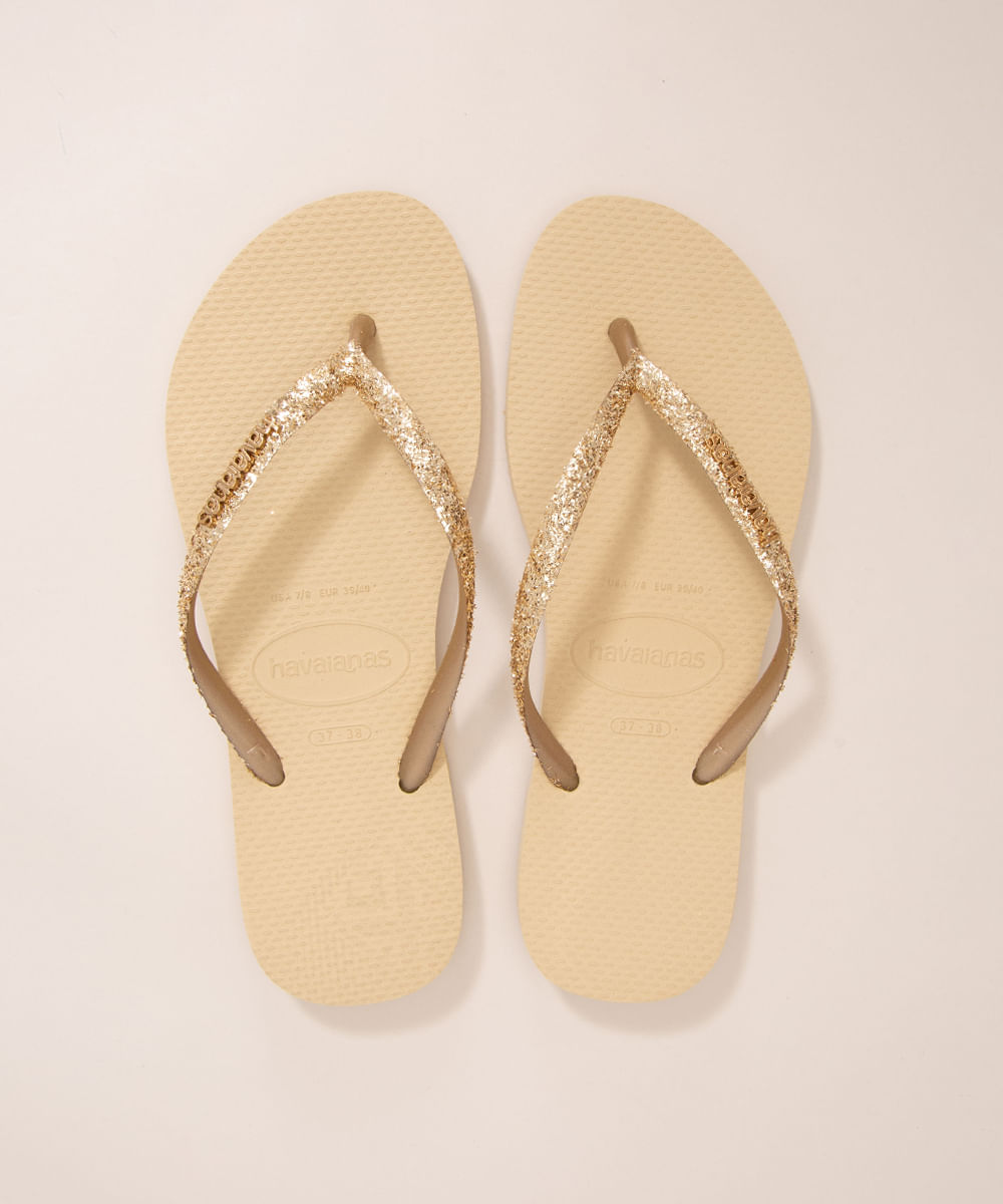 chinelo slim glitter havaianas bege