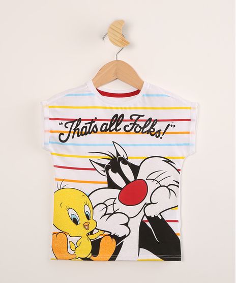 Blusa-Infantil-de-Algodao-Piu-Piu-e-Frajola-com-Glitter-Manga-Curta-Off-White-9995028-Off_White_1