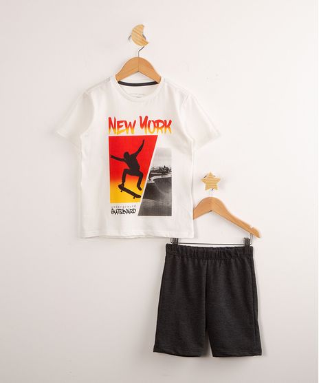 Conjunto-Infantil-de-Camiseta-Manga-Curta-Off-White--New-York----Bermuda-de-Moletom-Cinza-9994546-Cinza_1