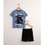 Conjunto-Infantil-de-Camiseta-Manga-Curta-Azul--T-Rex----Bermuda-de-Moletom-Preta-9994543-Preto_1
