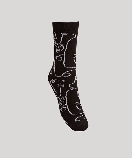 Meia-Cano-Alto-Estampada-Linhas-Organicas-Preta-9993425-Preto_1