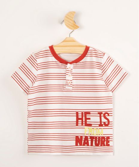 Camiseta-Infantil-de-Algodao-Listrada--He-Is-From-Nature--Manga-Curta-Gola-Portuguesa-Off-White-9999103-Off_White_1