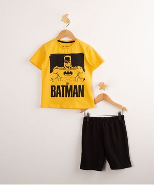 Conjunto-Infantil-em-Algodao-de-Camiseta-Manga-Curta-Amarela-Batman---Bermuda-de-Moletom-Preta-9994535-Preto_1